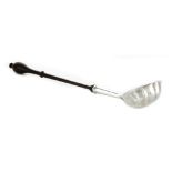 AN ANTIQUE GEORGE II STERLING SILVER TODDY LADLE, MAKER'S MARK M, LONDON 1755 with a scalloped