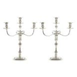 A PAIR OF ANTIQUE GEORGE V STERLING SILVER CANDELABRA BY HAWKESWORTH, EYRE & CO, SHEFFIELD 1911 each