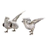 A PAIR OF ANTIQUE STERLING SILVER PHEASANTS, GERMAN CIRCA 1900 designed as two pheasants,