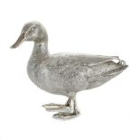 A CONTEMPORARY STERLING SILVER DUCK ORNAMENT MAKER'S MARK SEP, LONDON 2003 in the form of a standing