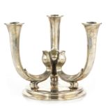 A VINTAGE SILVER PLATED CANDELABRA, WMF designed as three tapering stems joined in the centre atop a