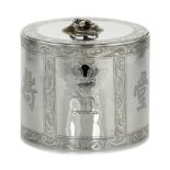 AN ANTIQUE GEORGE III STERLING SILVER TEA CADDY BY WILLIAM VINCENT, LONDON 1771 of straight,