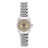 A ROLEX OYSTER PERPETUAL DATEJUST WRIST WATCH 34mm case, circular champagne dial with baton