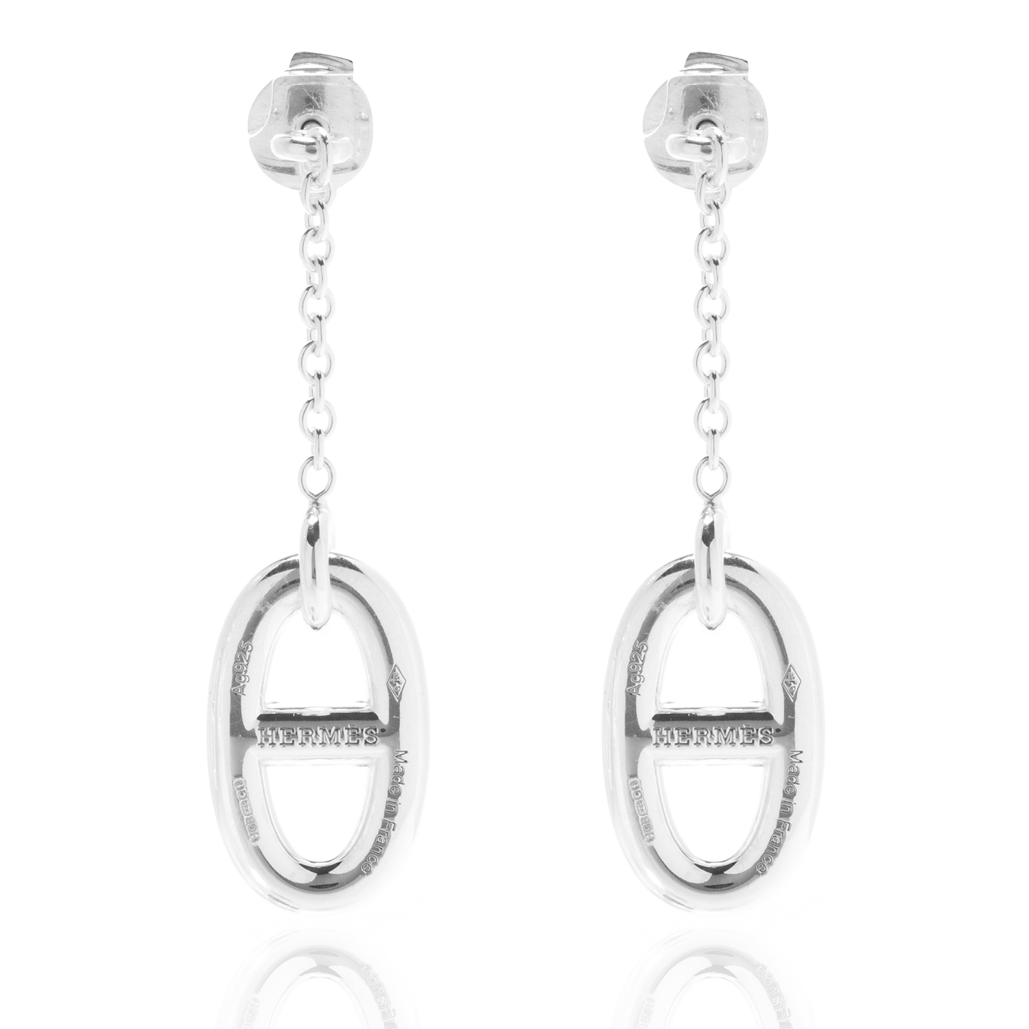 A PAIR OF CHAINE D'ANCRE FARANDOLE EARRINGS, HERMES in sterling silver, each designed with a