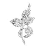 AN ANTIQUE DIAMOND FLORAL SPRAY BROOCH, 19TH CENTURY designed as a branch of leaves, jewelled with