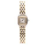 A MAILLON PANTHERE LADIES WRIST WATCH, CARTIER stainless steel and gold, 25mm case, square dial,