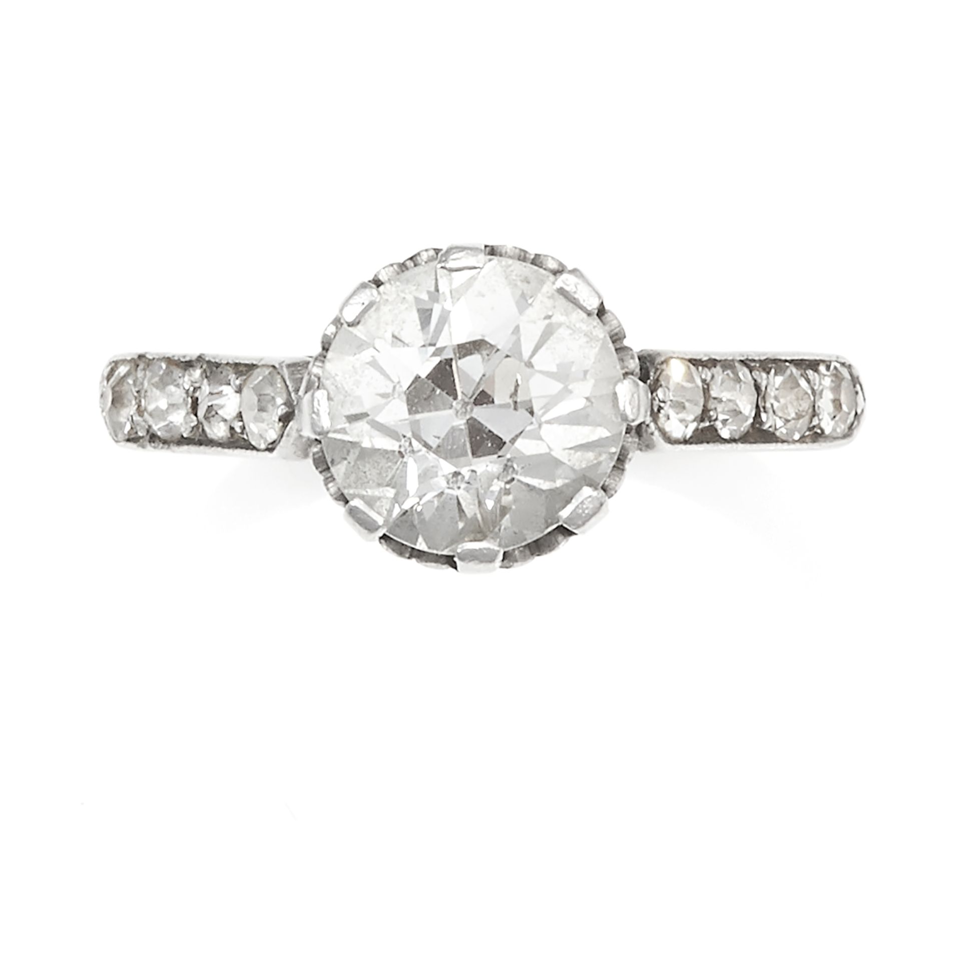 AN ANTIQUE 1.80 CARAT SOLITAIRE DIAMOND RING in white gold or platinum, set with an old European cut
