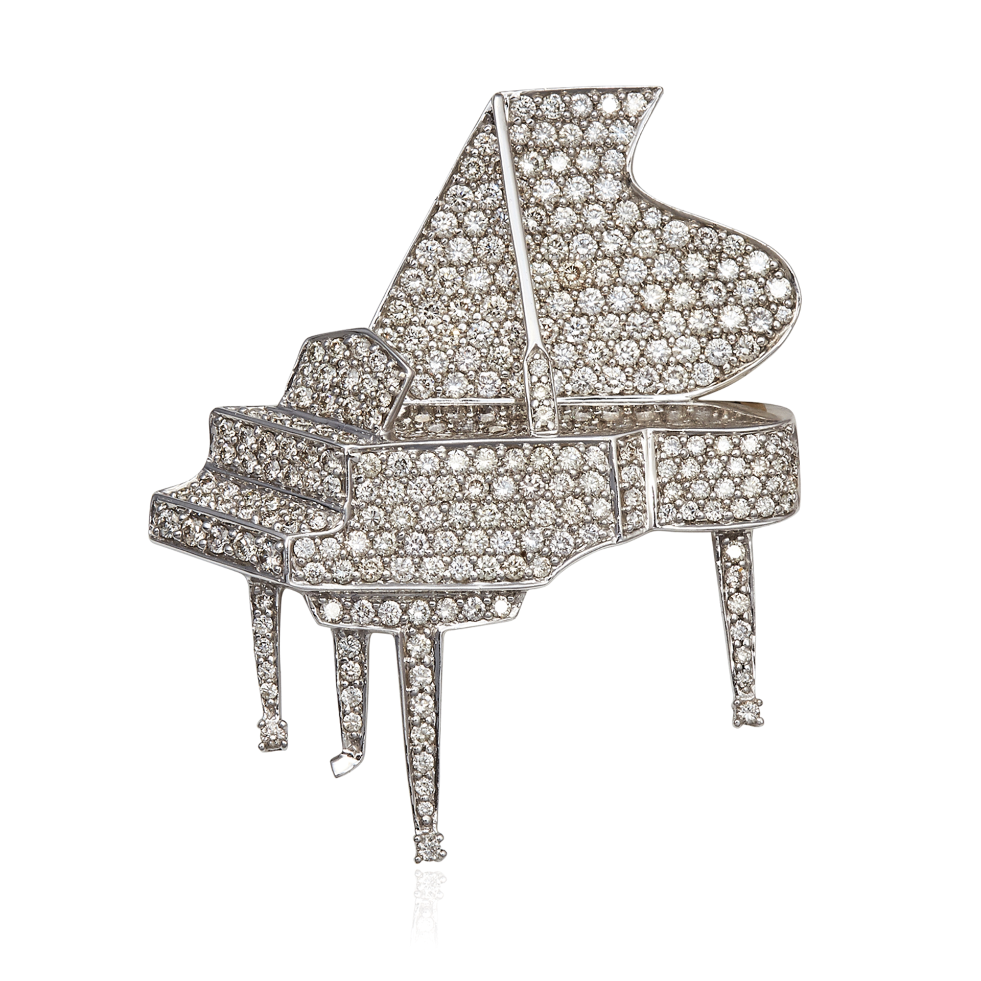 A DIAMOND PIANO BROOCH in 18ct white gold, jewelled all over with diamonds totalling approximately