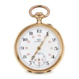 AN ANTIQUE POCKET WATCH, IWC SCHAFFHAUSEN in high carat yellow gold, the circular case with engraved