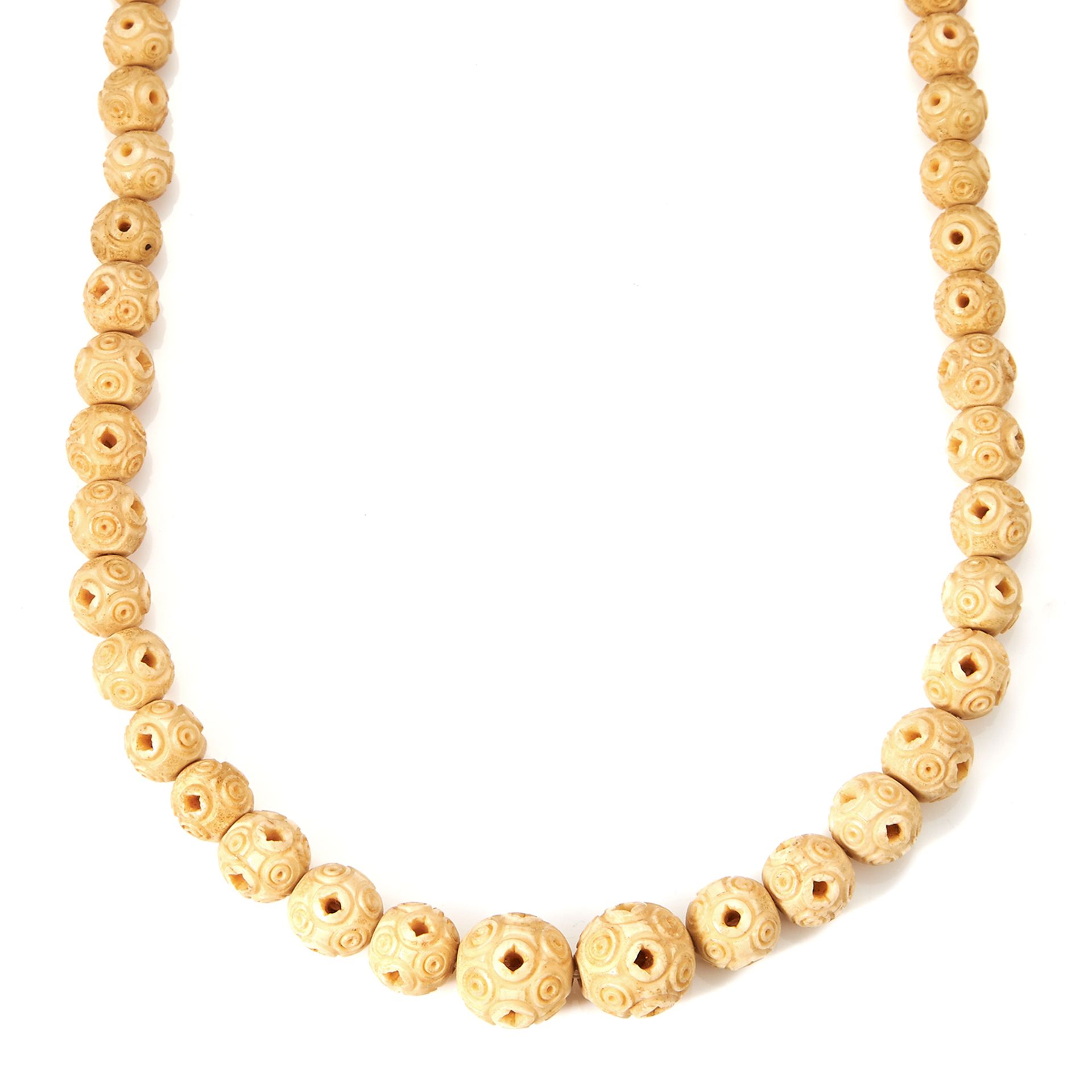 AN ANTIQUE CHINESE CARVED BONE BEAD NECKLACE together with a quantity of other antique carved bone