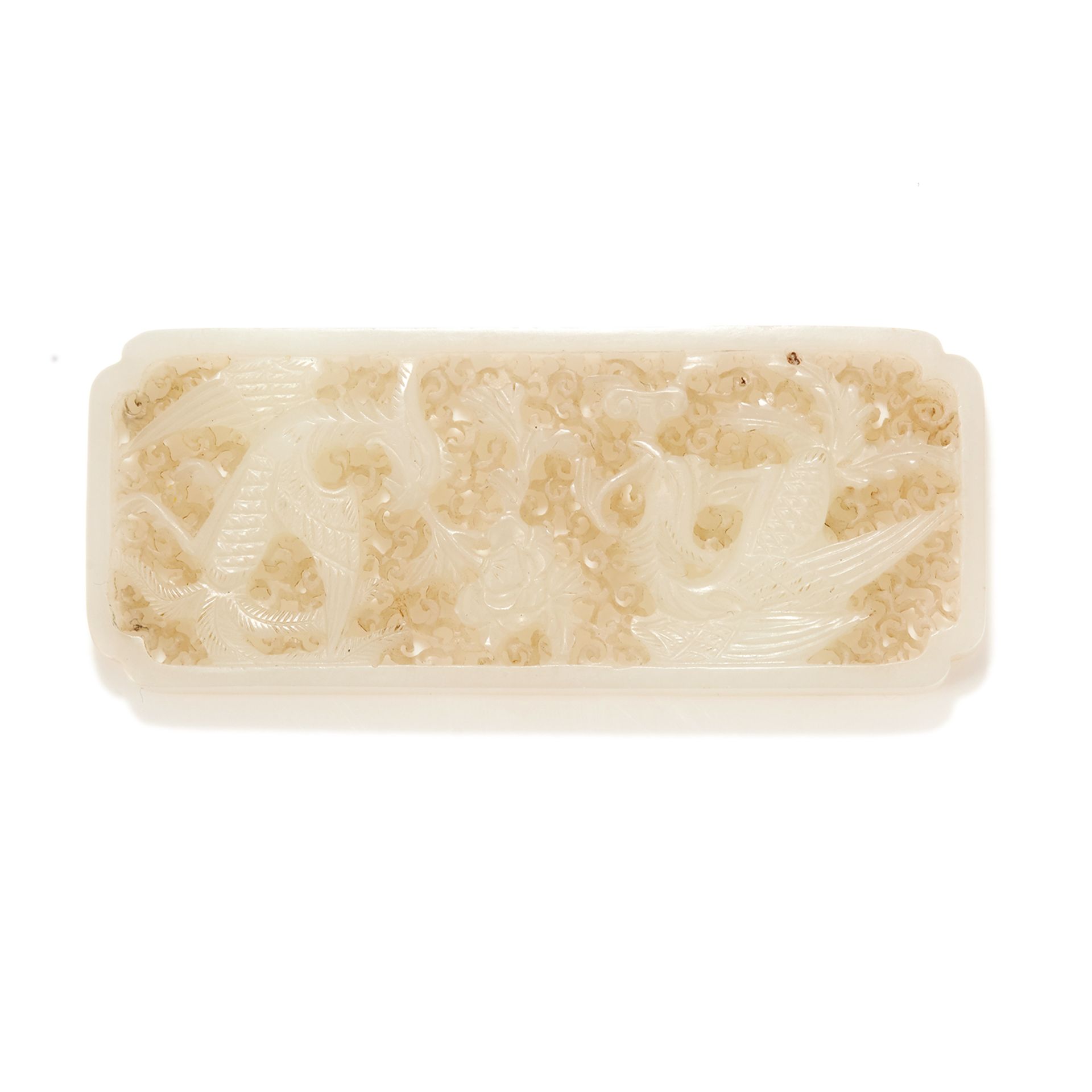 AN ANTIQUE CHINESE WHITE JADE PLAQUE, MING DYNASTY 15th Century or later of rectangular form, carved