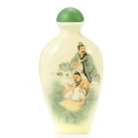 A CHINESE PORCELAIN SNUFF BOTTLE with painted scenes, 8.1cm.