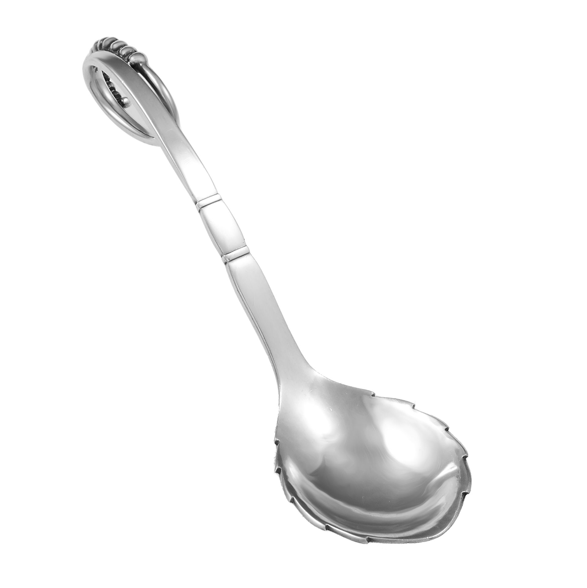 AN VINTAGE DANISH SILVER SPOON, GEORG JENSEN with scalloped bowl and twisted, beaded handle, Swedish