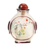 A CHINESE PAINTED GLASS SNUFF BOTTLE, EARLY 20TH CENTURY with painted floral scenes, 6.1cm.
