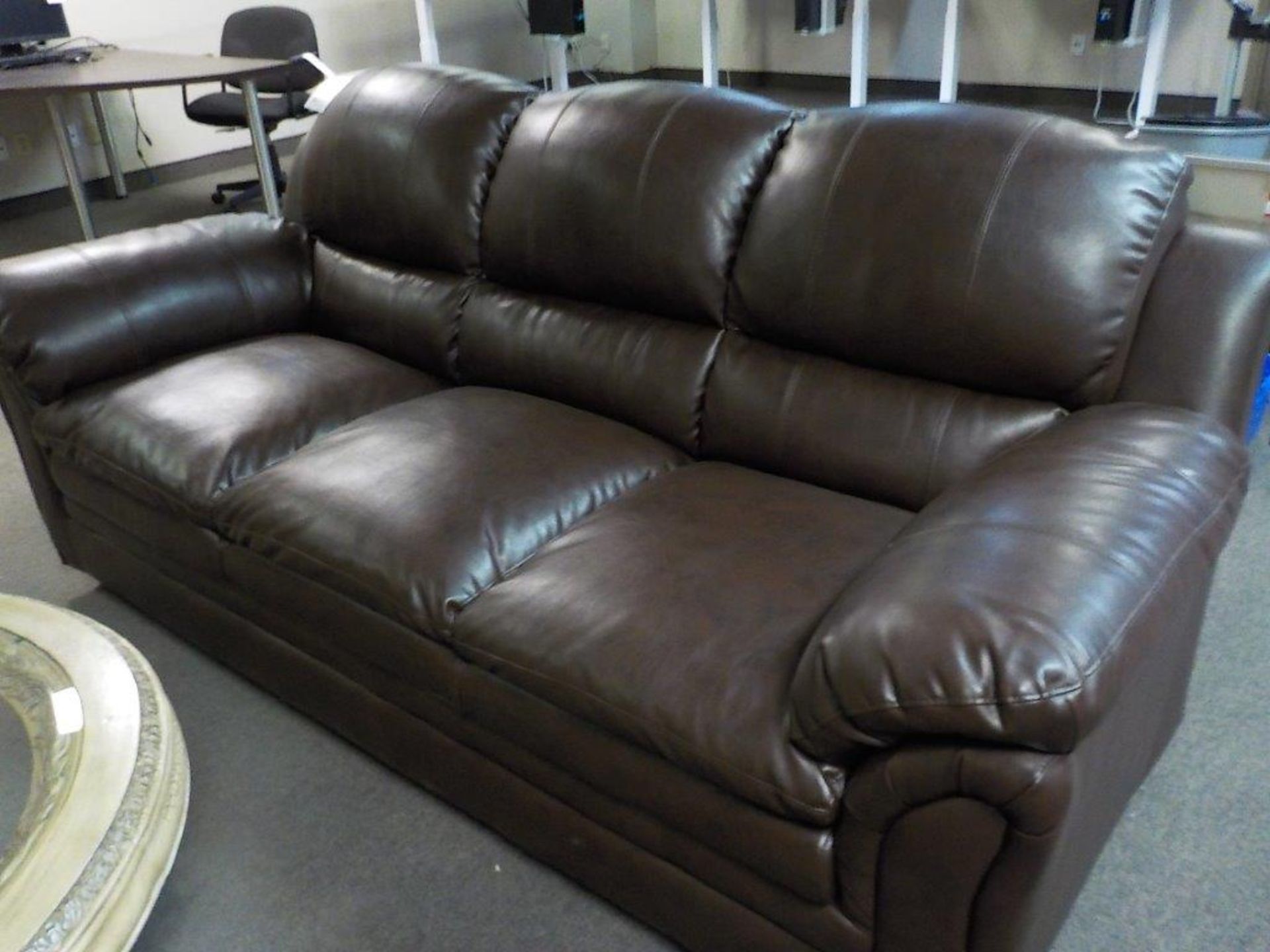 3-SEAT BROWN LEATHER SOFA