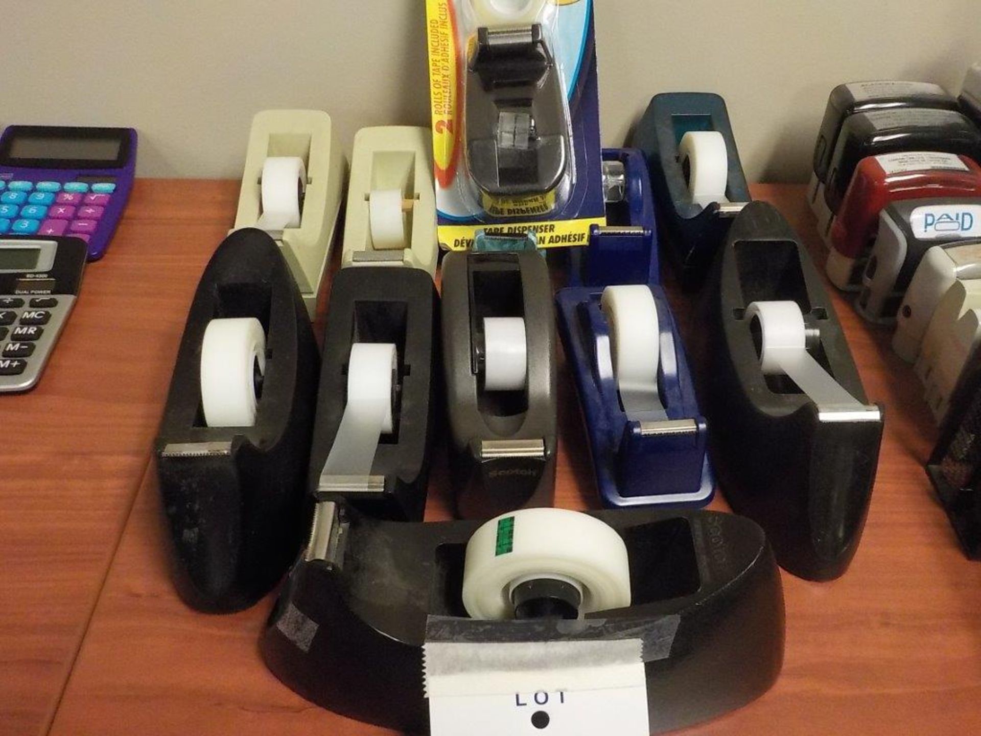 ASSORTED TAPE DISPENSERS & STAMPS