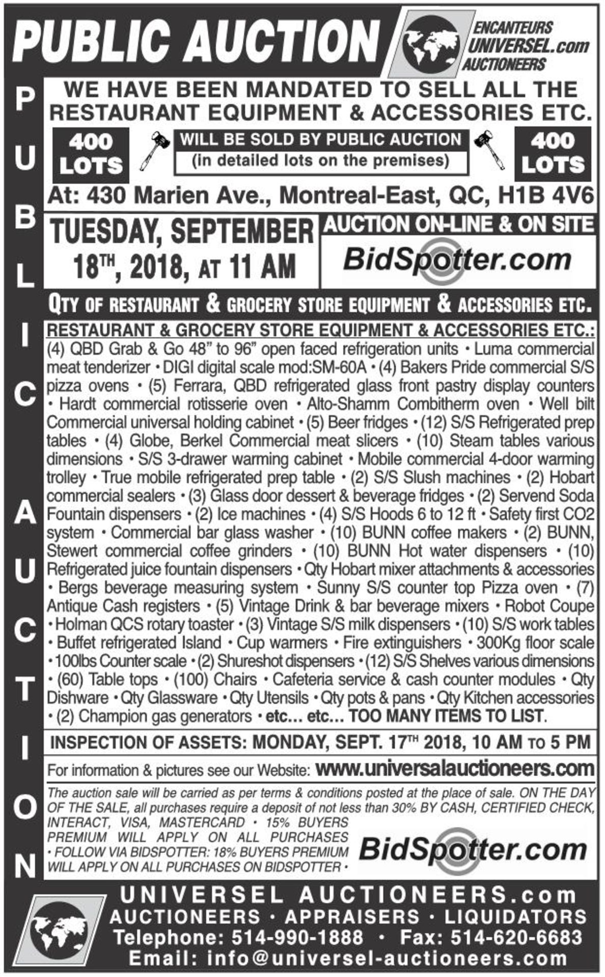 SEE NEWSPAPER ADD FOR COMPLETE DETAILS