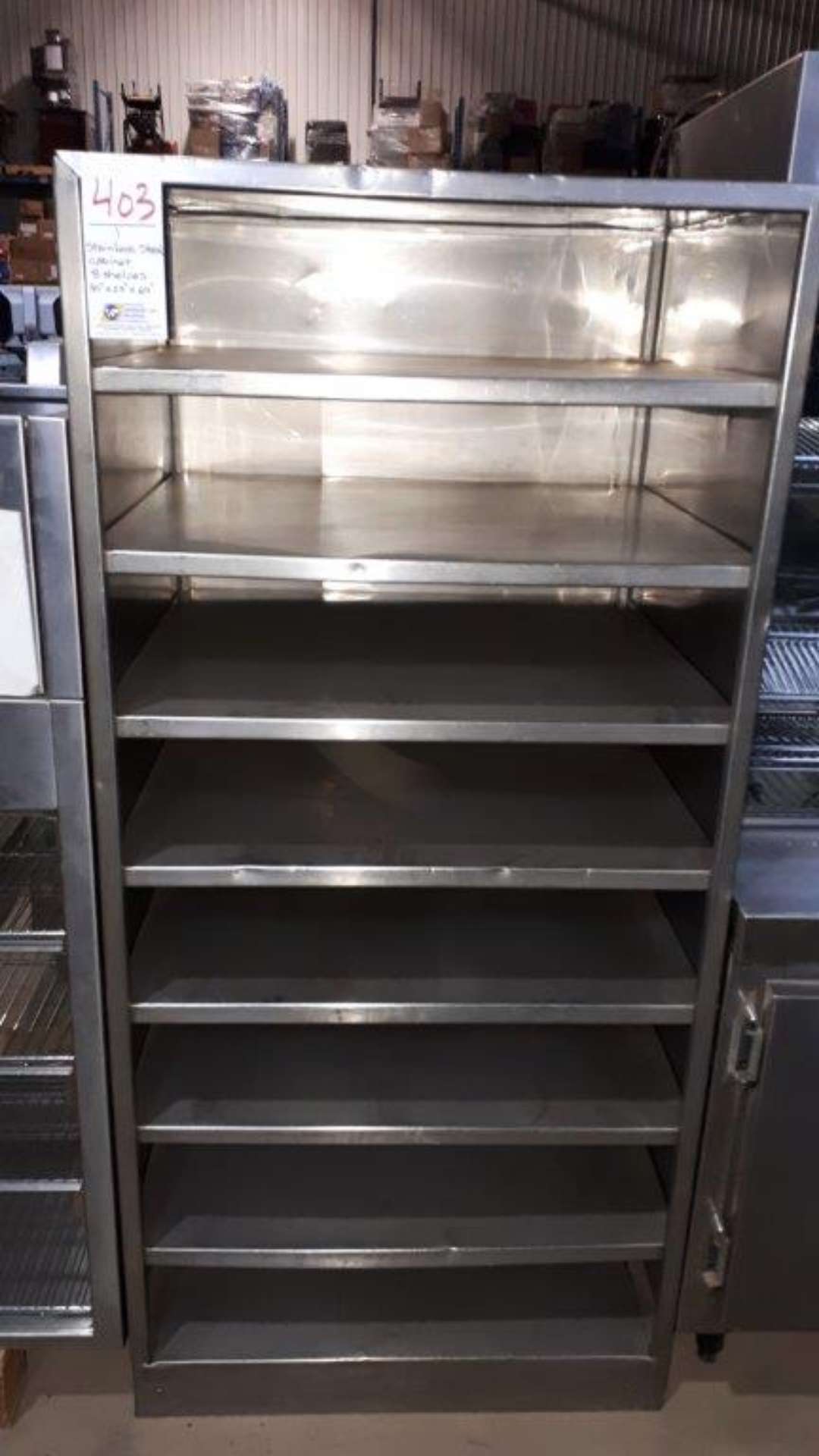 Stainless steel cabinet, 8 shelves, 30"x27"x64"