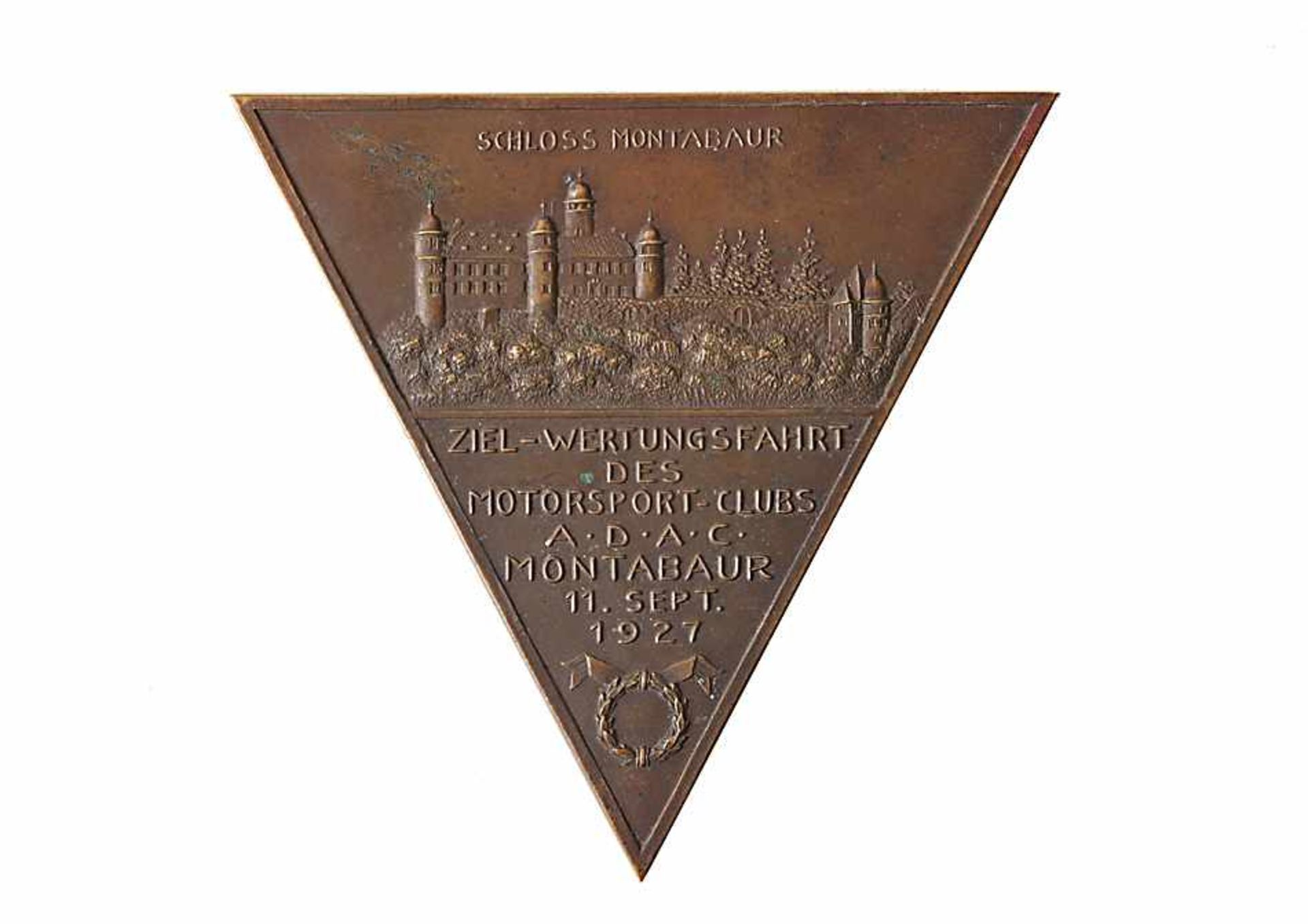 BronzeplaketteZiel-Wertungsfahrt des Motorsport-Clubs ADAC Montabaur 11. Sept. 1927. 11 x 11 x 10