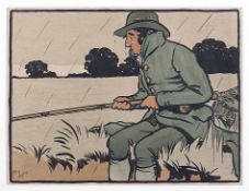 Aldin, Cecil1870 Slough -1935 London; engl. Maler, Grafiker und Illustrator. Angler im Regen.