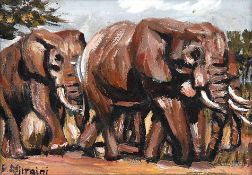Njiraini, F.Kenianischer Landschafts-, Bildnis- und Tiermaler des 20. Jhs..Afrikanische Elefanten.
