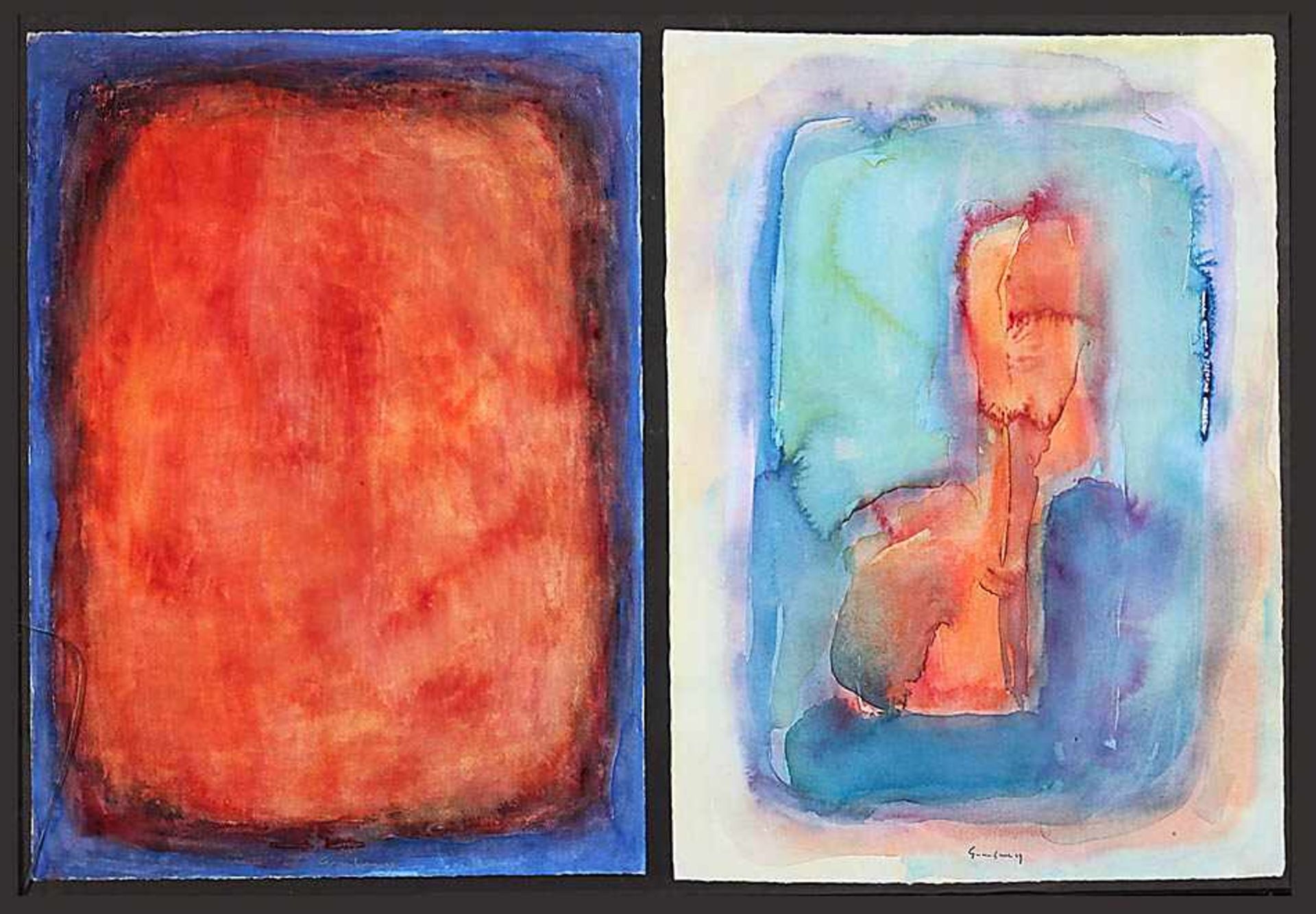 Maler20. Jh..Abstrakte Kompositionen.Zwei Aquarelle/Bütten, jeweils Mi. u. unles. bez.. 65,5 x 47,