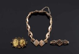 KonvolutZwei Broschen, ein Armband. Gold doublé. Um 1900.o. L.