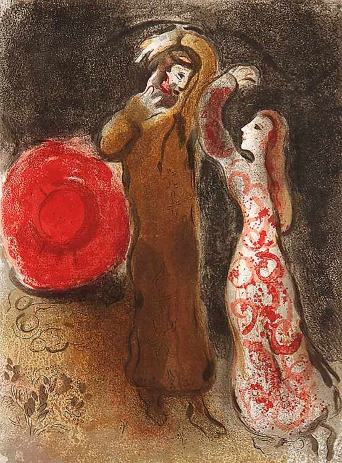 Chagall, MarcRuths Treffen mit Boa. 1960.Lithografie aus Bibel II. 35,4 x 26 cm. WV Mourlot 247.
