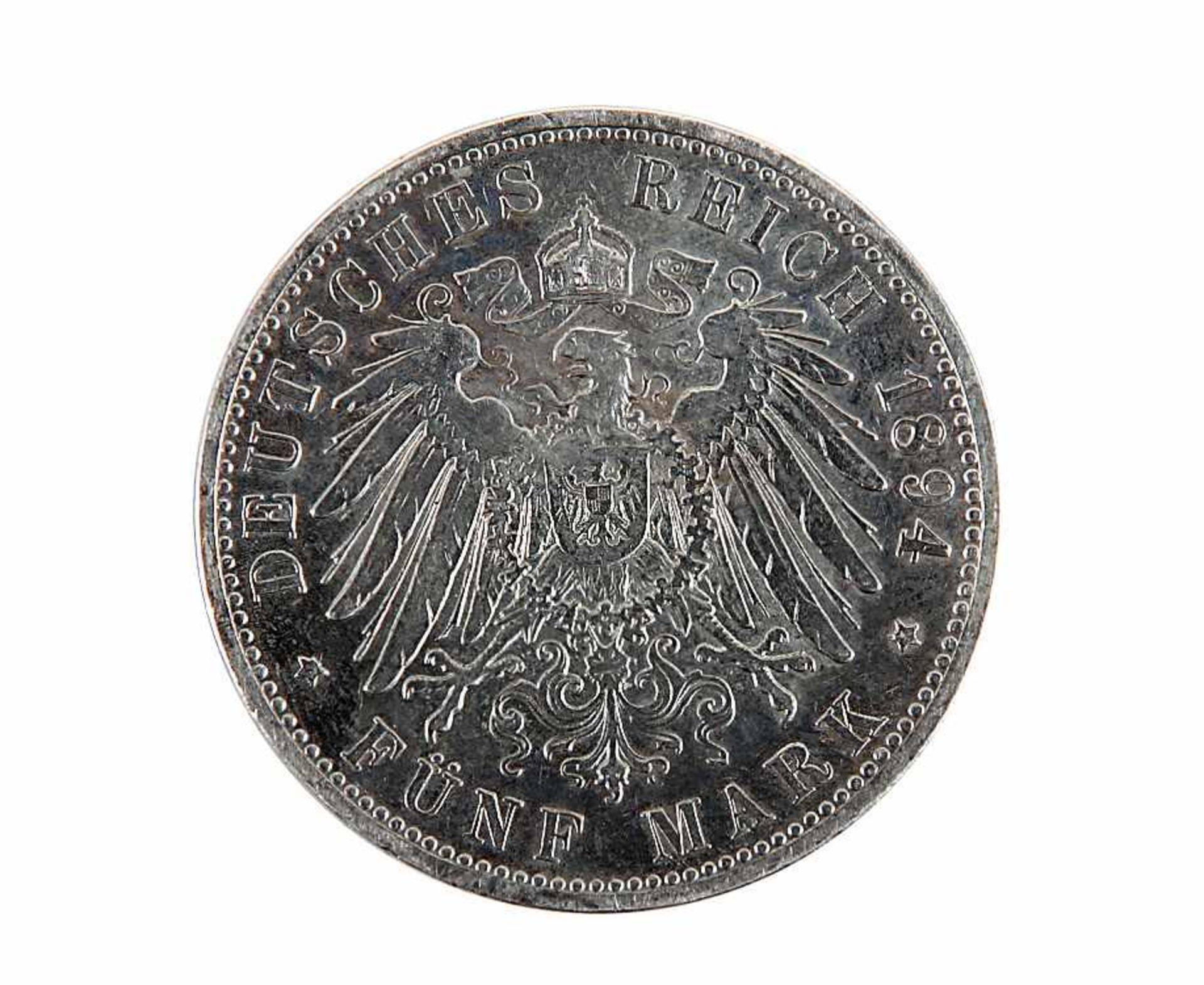 Silbermünze5 Mark Deut. Reich 1894 J.o. L.