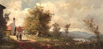 Berger, HeinrichBayerische Landschaft mit Dorfansicht.Li. u. sign. H. Berger. Öl/Lwd., 40 x 80,5 cm.