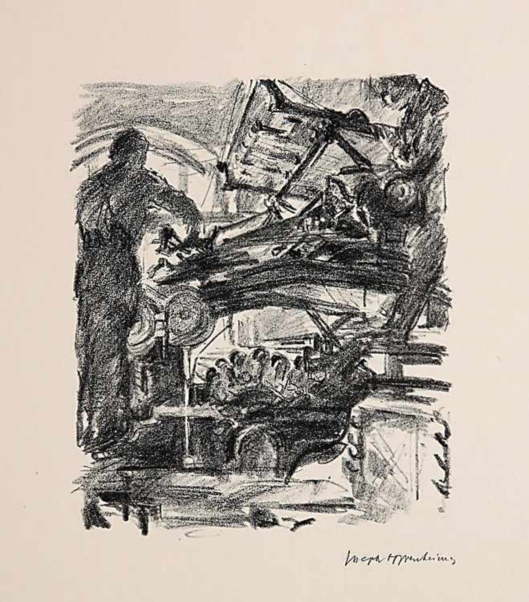 Oppenheimer, JosephDrei Lithografien.Industriedarstellung. Büroszene. Herrenportrait.Jeweils re. - Bild 3 aus 4