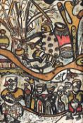 WoleAfrikanischer Maler des 20. Jhs..Palmweinverkäufer.Mi. u. sign. Wole. Mischtechnik/Papier, ca.