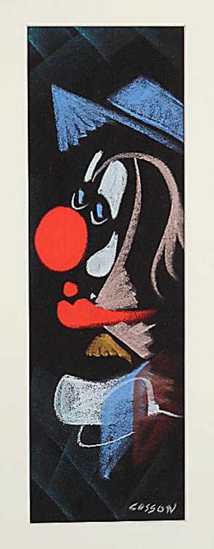 Cosson20. Jh..Clown.Re. u. bez. Cosson. Bunte Pastellkreide/schwarzem Papier, ca. 47 x 14,8 cm (