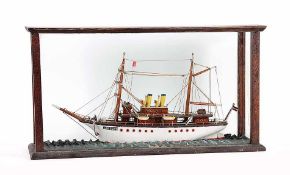 Modellschiff "Loreley"1. Hälfte 20. Jh.. Holz, Metall, Seiltakelage, bunte Handlackierung. L ca.