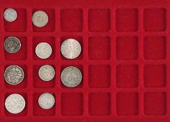 Konvolut10 Silbermünzen Deut. Reich: 1 x 20 Pfennig 1876 B, 1 x 50 Pfennig 1876 B, 4 x 1/2 Mark 1905