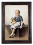 Strobl, A.Wiener Genremaler des 19./20. Jhs..Mädchen mit Teddybär. Re. u. sign. A. Strobl, dat.