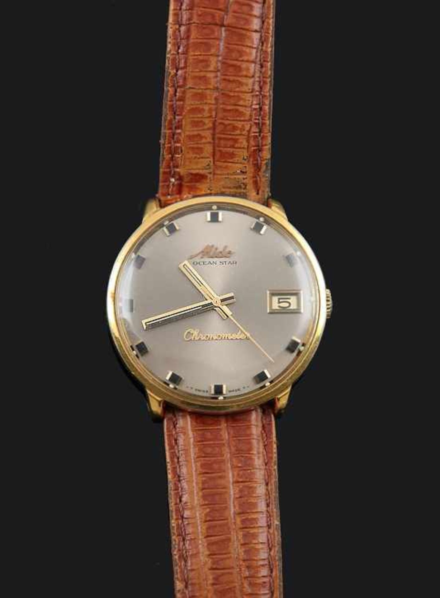 HerrenarmbanduhrMido Ocean Star Chronometer. Gold doublé. D 27 mm. Graues Zifferblatt,