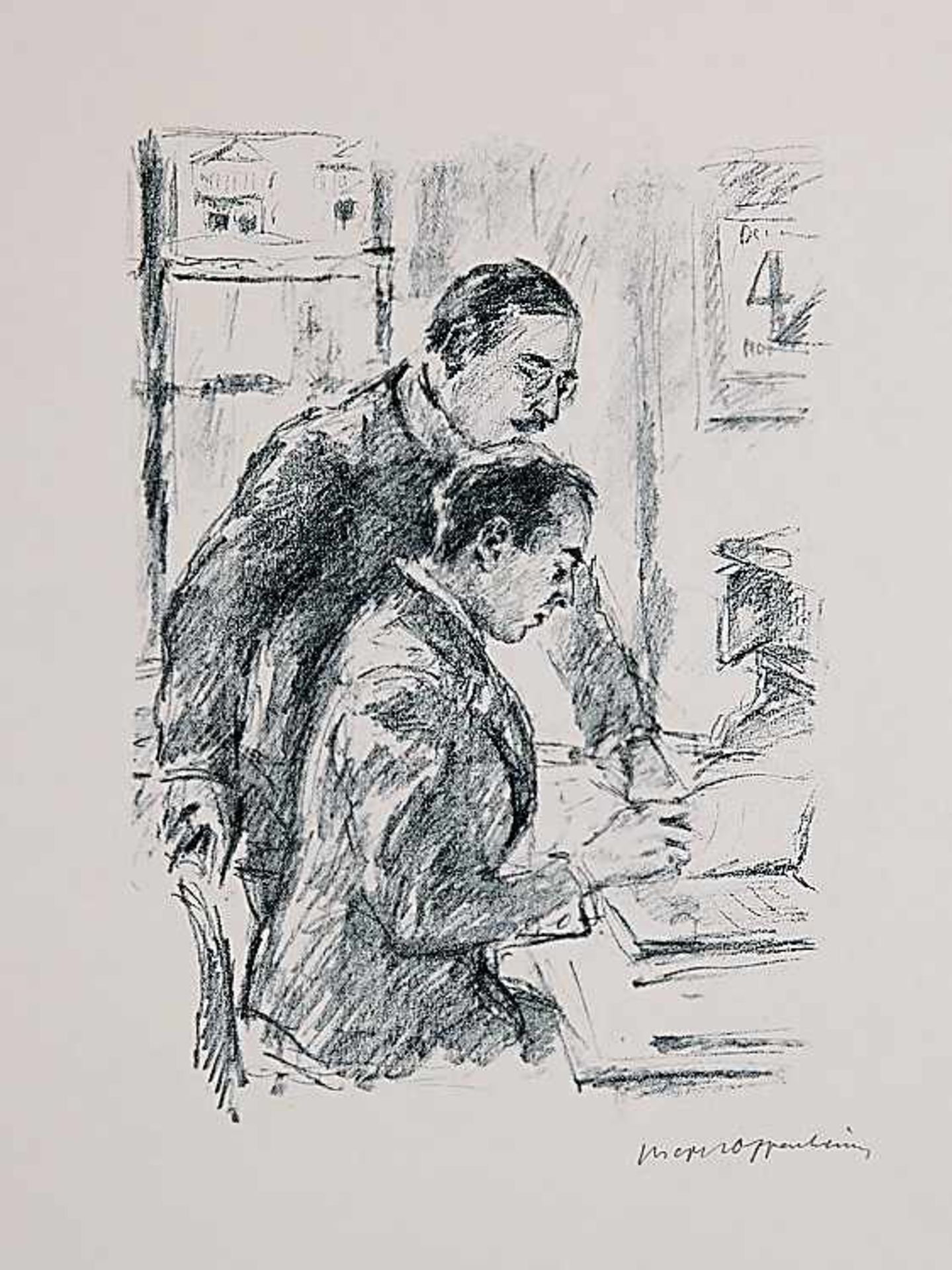 Oppenheimer, JosephDrei Lithografien.Industriedarstellung. Büroszene. Herrenportrait.Jeweils re. - Bild 2 aus 4