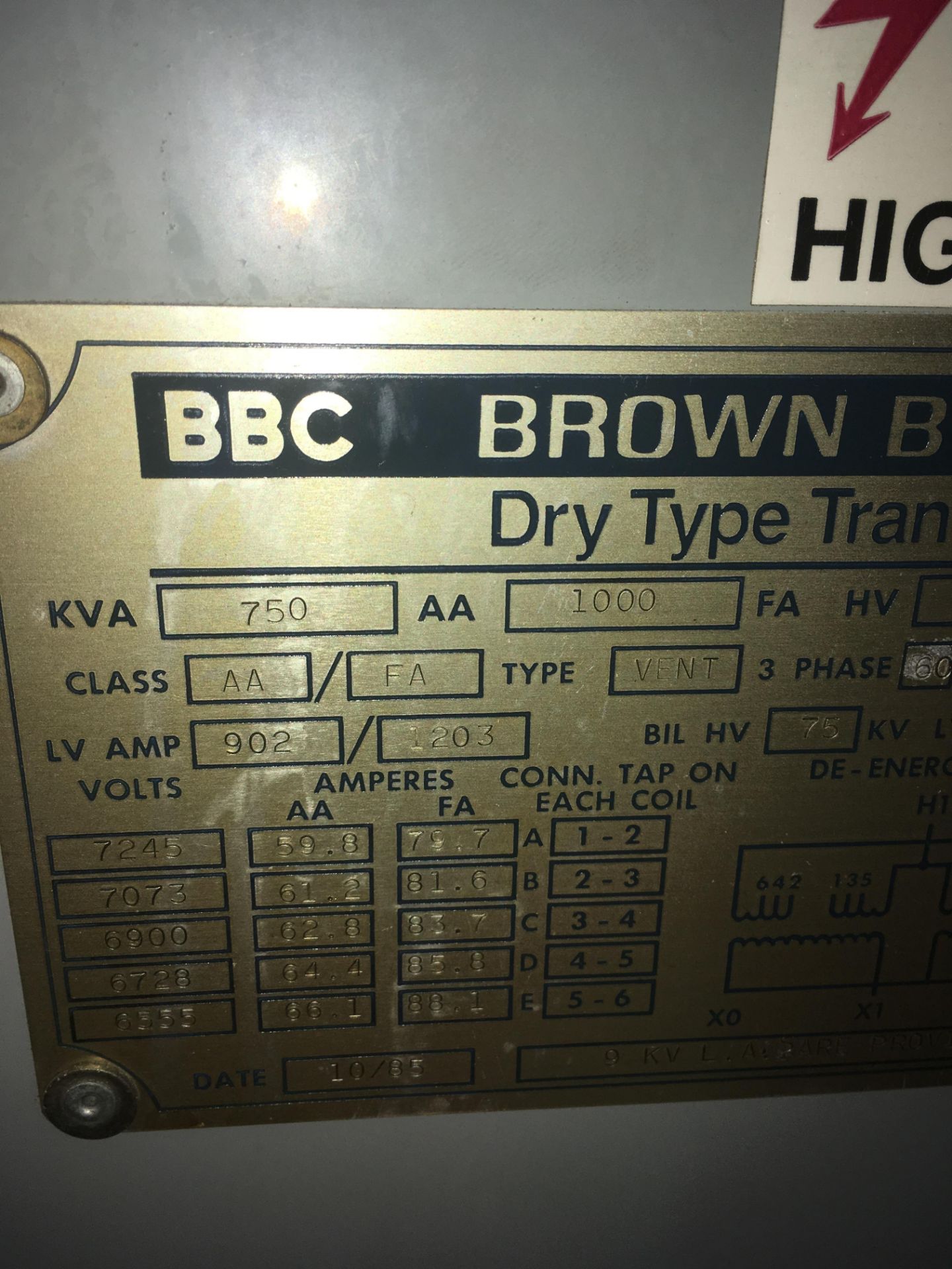 BBC Brown Boveri 750 KVA Dry Type Transformer - Image 3 of 4