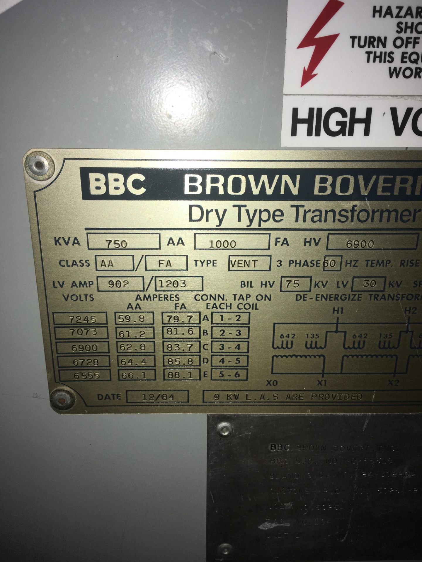 BBC Brown Boveri 750 KVA Dry Type Transformer - Image 3 of 4