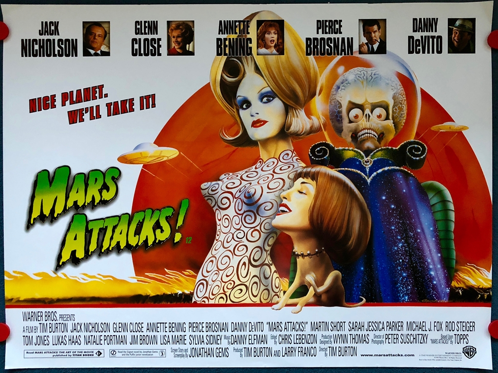 MARS ATTACKS (1996) - British UK Quad film poster - Tim Burton's spoof alien invasion movie based on