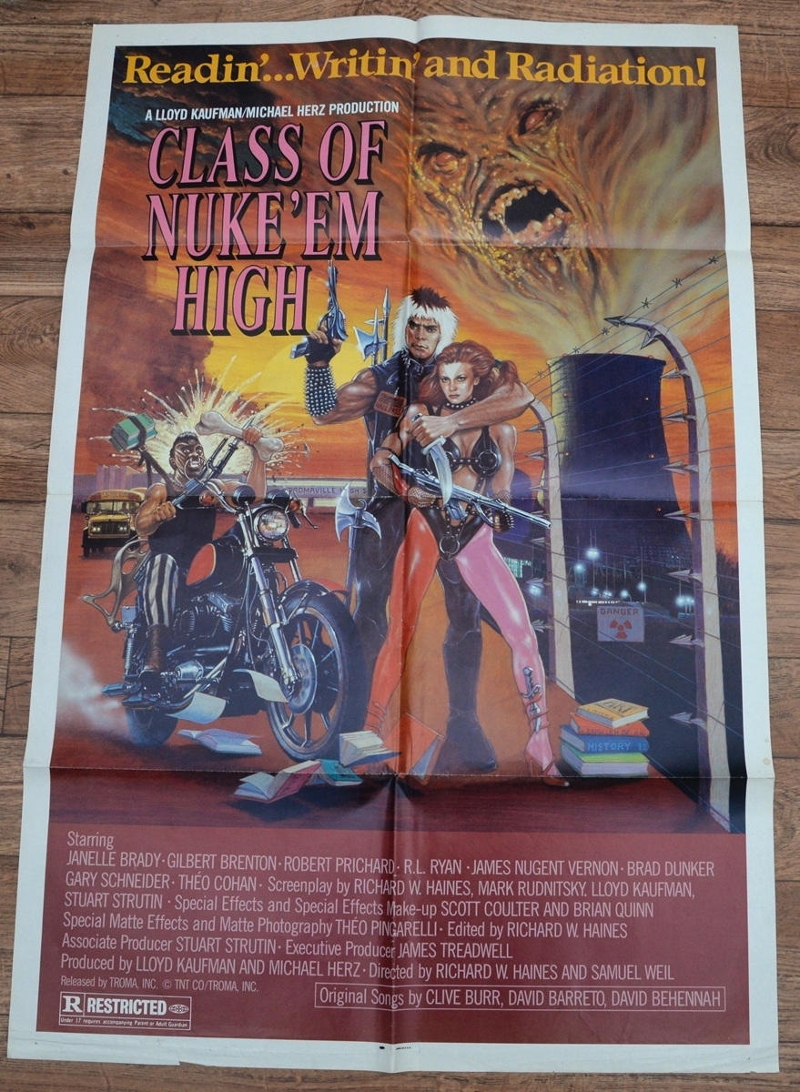 LOT OF 2 x US One Sheet Movie Posters (1980's) - CLASS OF NUKEM HIGH and TOXIC AVENGER PT 2 - US One
