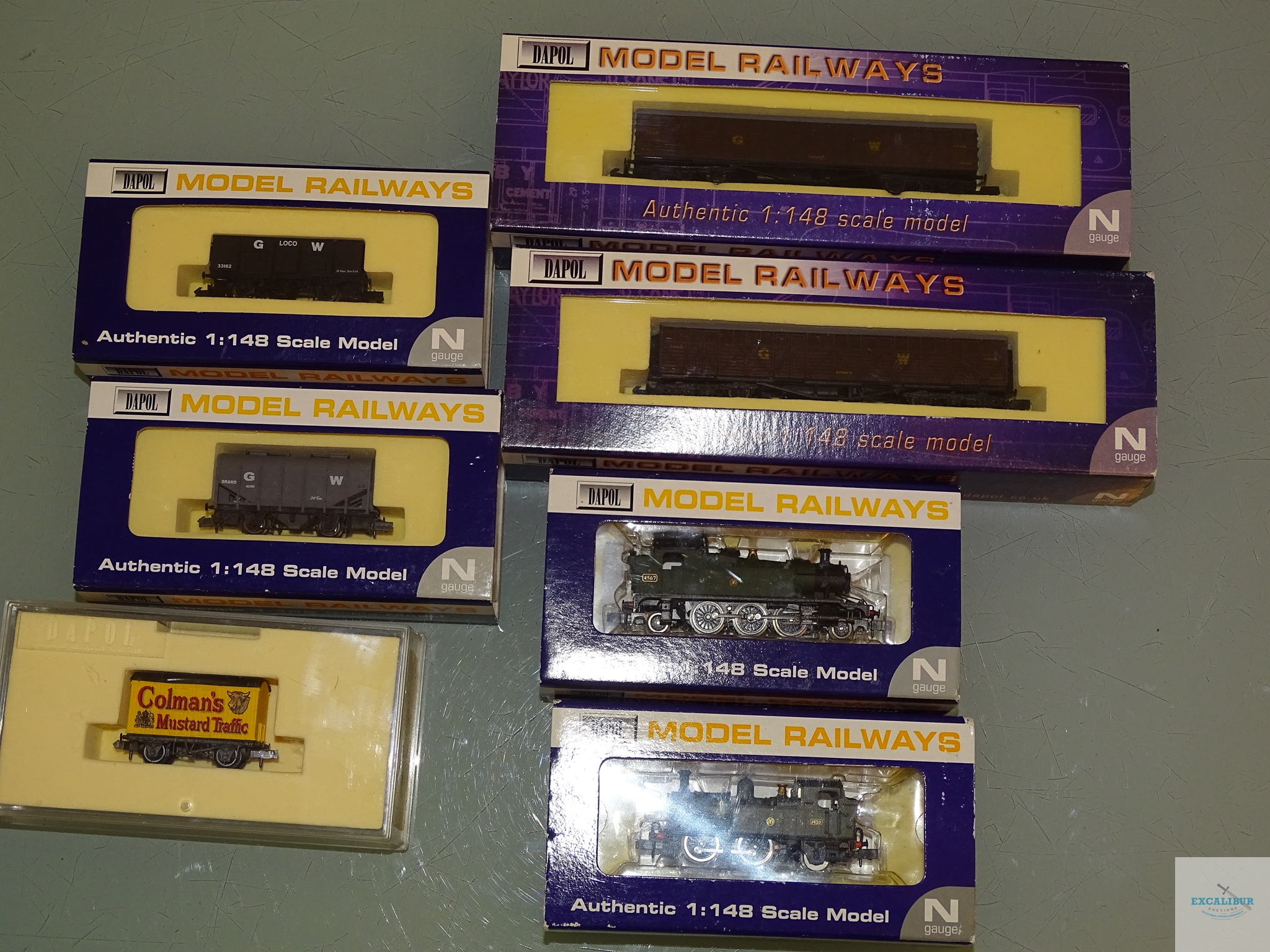 N GAUGE - GROUP OF BRITISH OUTLINE STEAM LOCOS and FREIGHT WAGONS by DAPOL - E in G/VG boxes (7)
