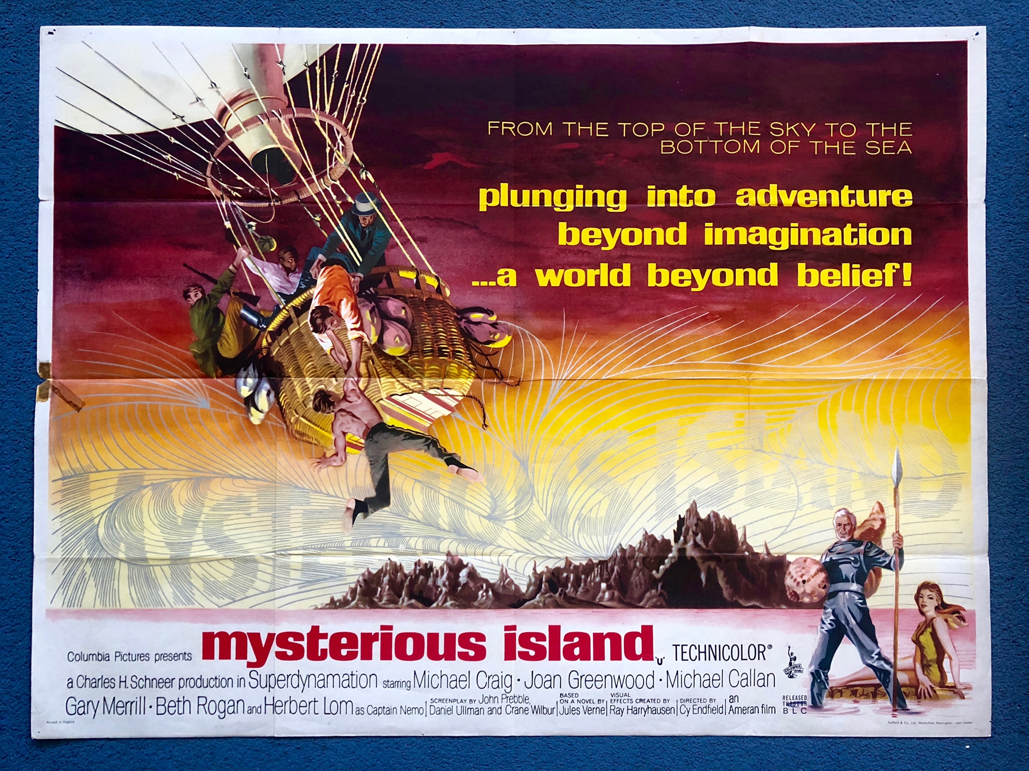 MYSTERIOUS ISLAND (1961) - UK Quad Film Poster - RAY HARRYHAUSEN - Awesome sci-fi fantasy