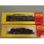 N GAUGE - PAIR OF MINITRIX BRITISH OUTLINE STEAM LOCOS to include BRITANNIA - VG in G boxes (2)