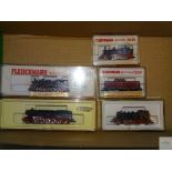 N GAUGE - GROUP OF GERMAN OUTLINE DIESEL AND STEAM LOCOS - FLEISCHMANN AND MINITRIX - G/VG in G