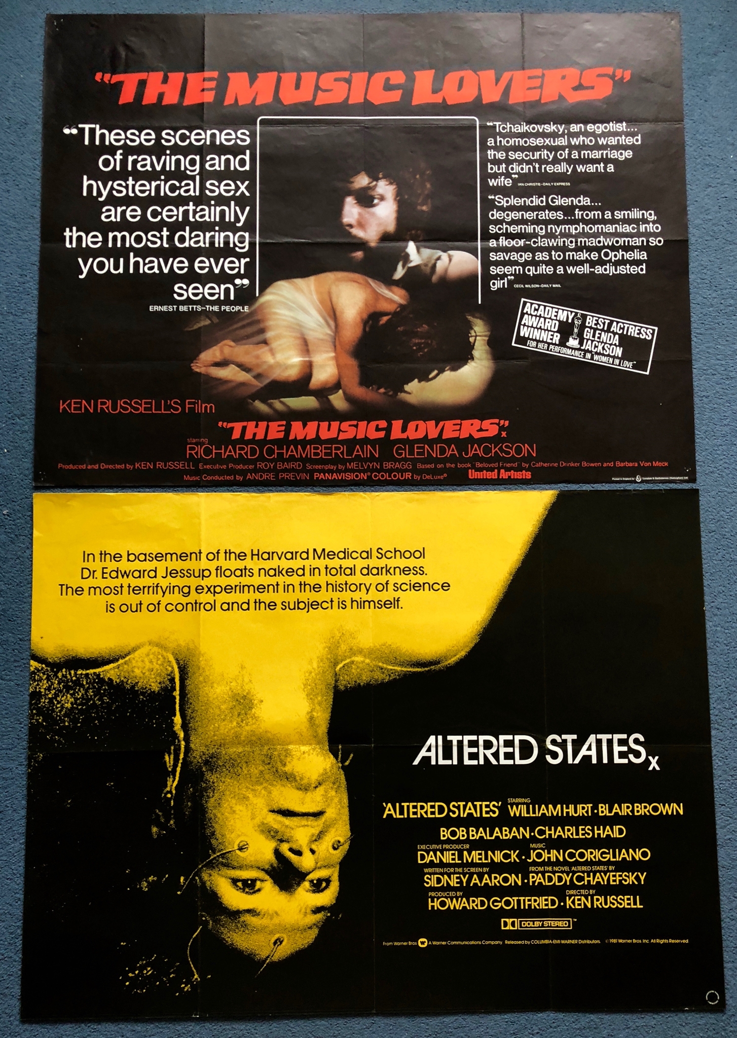 KEN RUSSELL lot x 2 - ALTERED STATES (1980) & THE MUSIC LOVERS (1970) - UK Quads - 30" x 40" (76 x