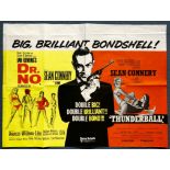 JAMES BOND: DR. NO / THUNDERBALL (1969) - UK Quad Film Poster - Classic Bond artwork for this scarce