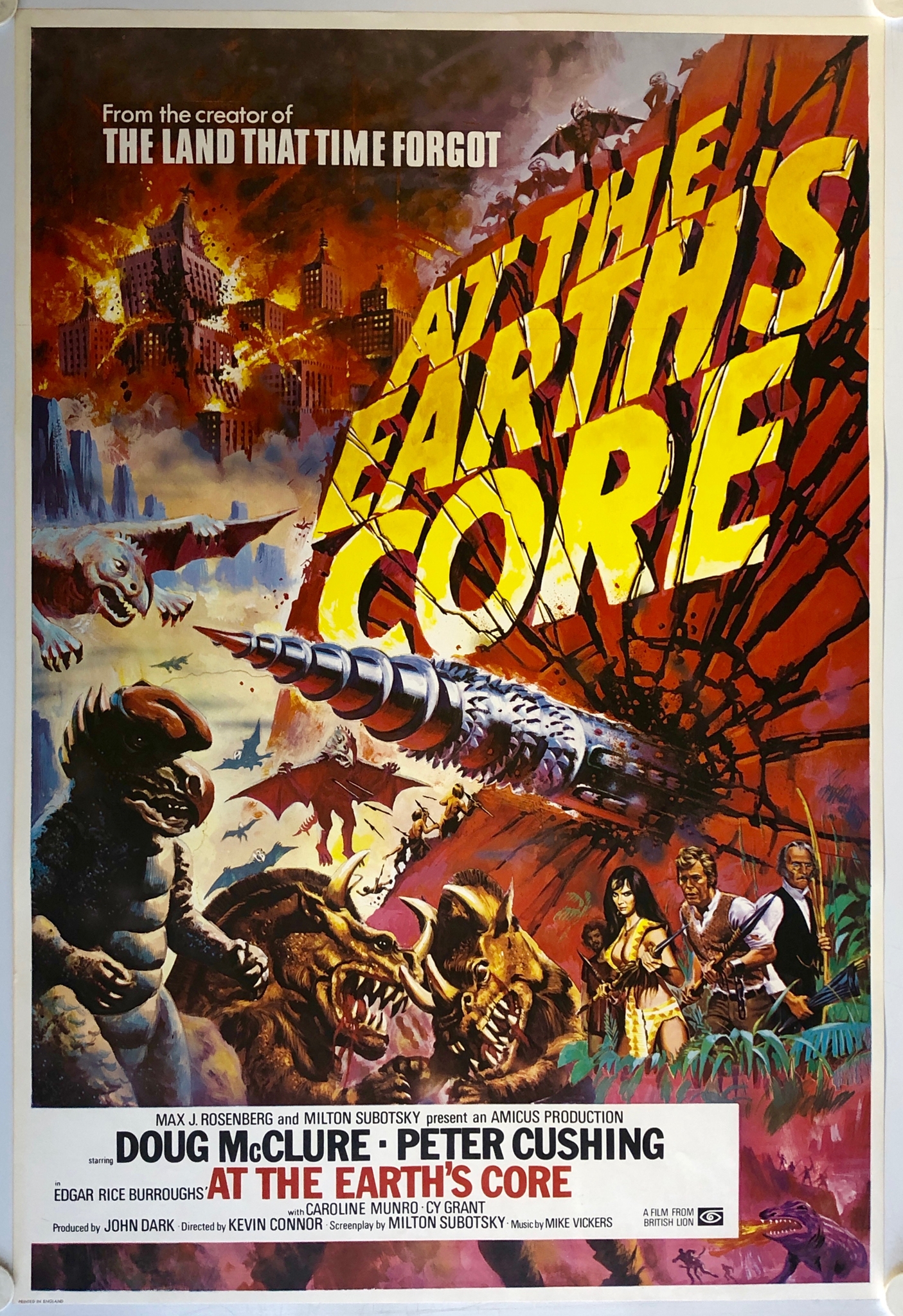 AT THE EARTH'S CORE (1976) - British One Sheet film poster - All action Tom Chantrell Artwork - (27"