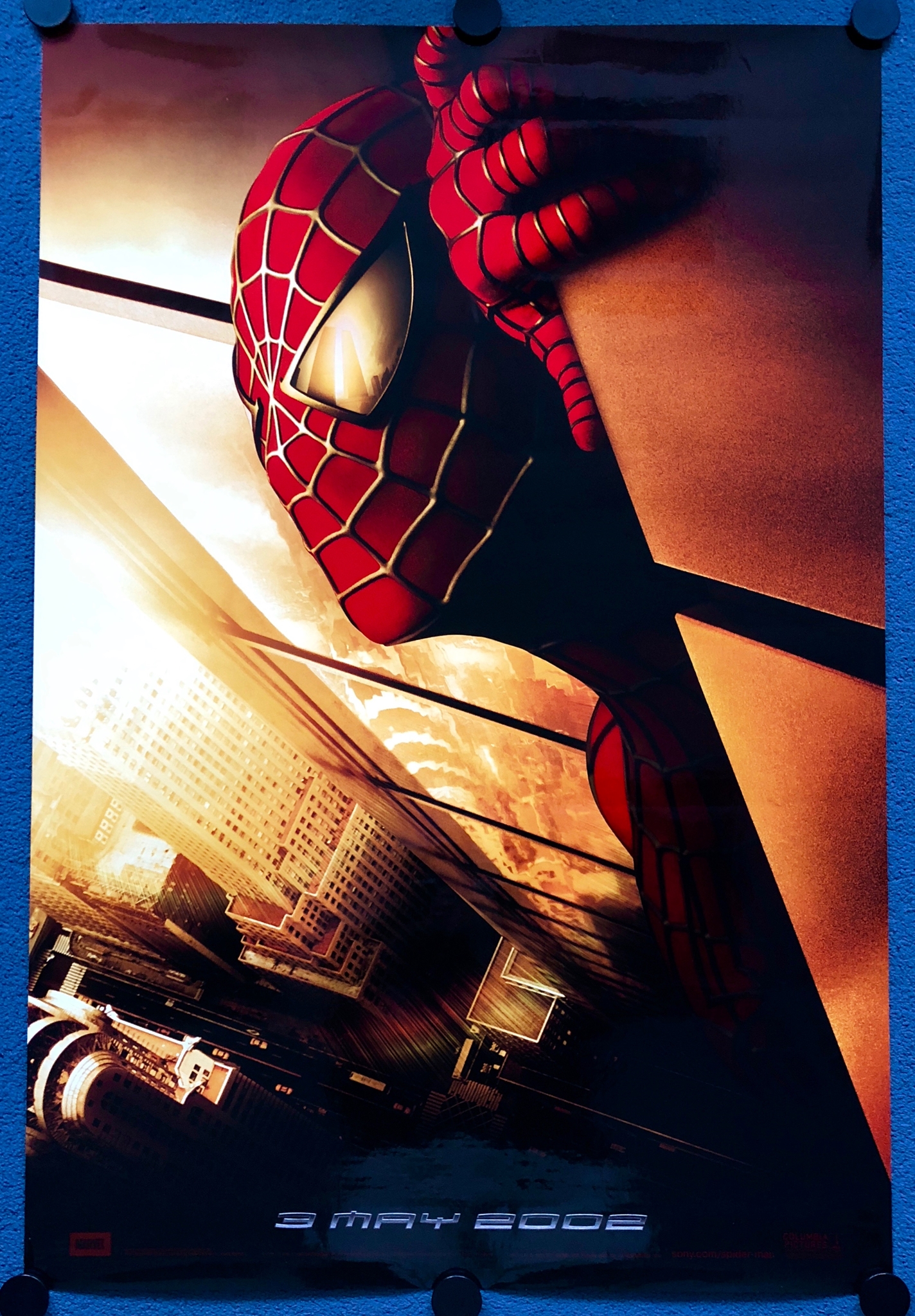 SPIDERMAN (2002) - US One Sheet - High Gloss single sided Advance Artwork with Twin Towers reflected